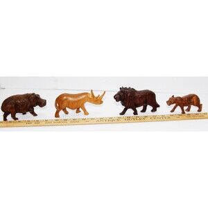 Wooden Circus/Safari Animals Qty: (4) Hippo, Rhino, Lion and Cat (Tiger?)
